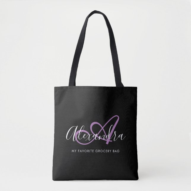Bolsa Tote Girly Chic Lavander Elegante Nome do Script Monogr (Frente)