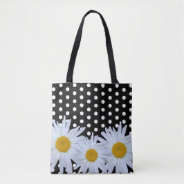 Bolsa Tote Girly Chic White Bolinhas Black Daisy