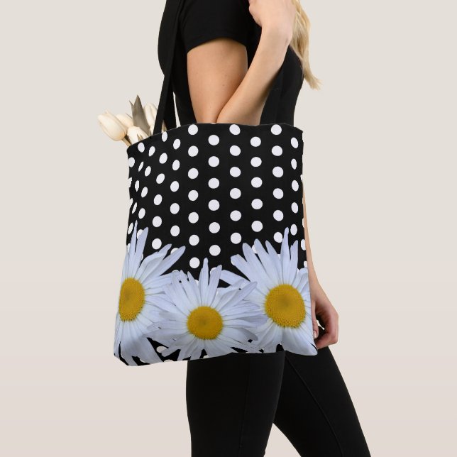 Bolsa Tote Girly Chic White Bolinhas Black Daisy (Close Up)