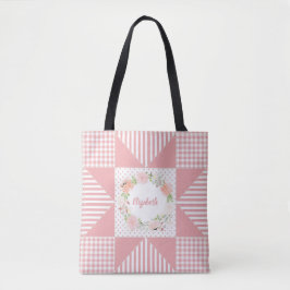 Bolsa Tote Girly Evening Star Quilt Rosa Wreath and Name