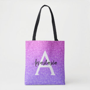 Bolsa Tote Girly Glam Ombre Purple Glitter Sparkles Monograma