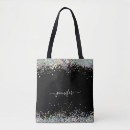 Bolsa Tote Girly Holographic Glitter Monographic Name Black