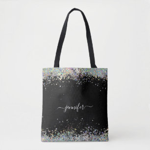 Bolsa Tote Girly Holographic Glitter Monographic Name Black