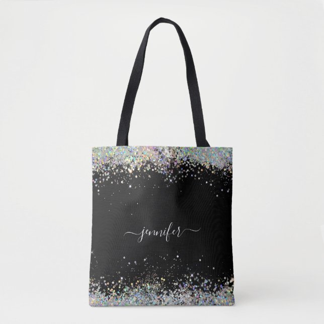 Bolsa Tote Girly Holographic Glitter Monographic Name Black (Frente)