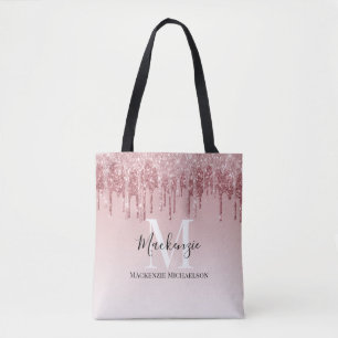 Bolsa Tote Girly Hot Pink Ombre Glitter Nome do Monograma
