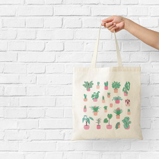 Bolsa Tote Girly Houseplant Pink and Green Illustration