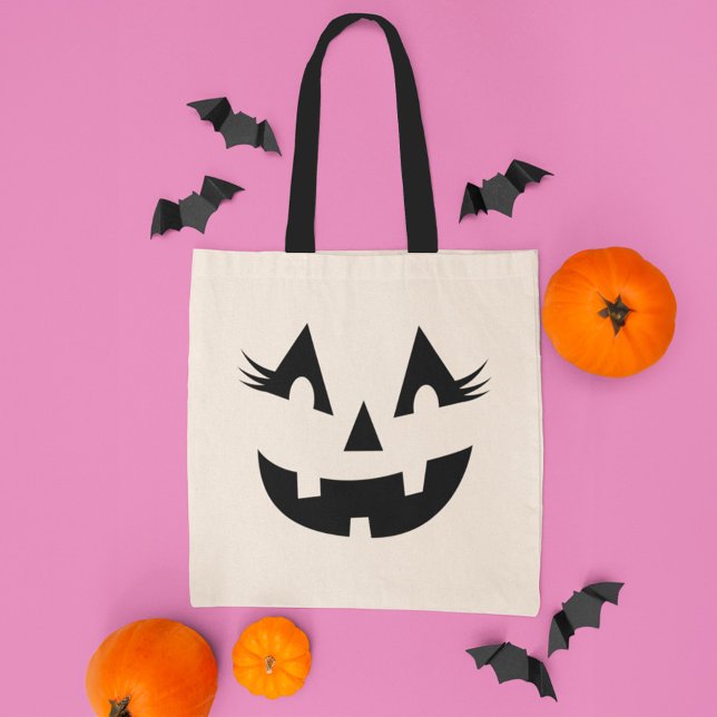 Bolsa Tote Girly Jack O Lanterna Pumpkin Face Halloween (Criador carregado)
