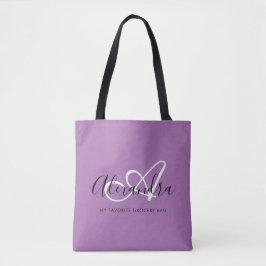Bolsa Tote Girly Lavander Chic Trendy Elegant Script Monogram