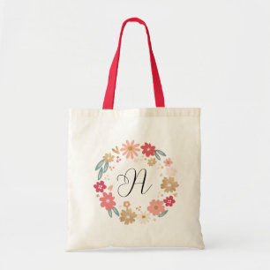 Bolsa Tote Girly - Letra A   Whimsical Floral - Letra Monogra
