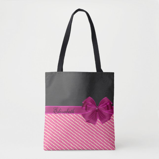 Bolsa Tote Girly Modern Chic Stripes Personalizadas (Frente)