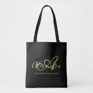 Bolsa Tote Girly Na moda Green Elegant Script Name Monograma