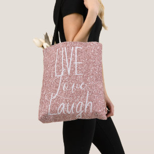 Bolsa Tote Girly Pink Glitter Live Love Laugh Motivational