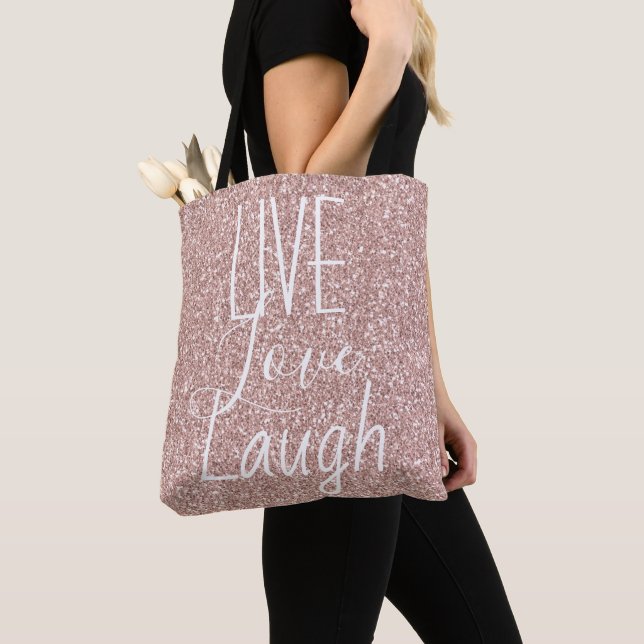 Bolsa Tote Girly Pink Glitter Live Love Laugh Motivational (Close Up)