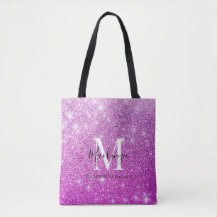 Bolsa Tote Girly Pink Ombre Glitter Monographic Name