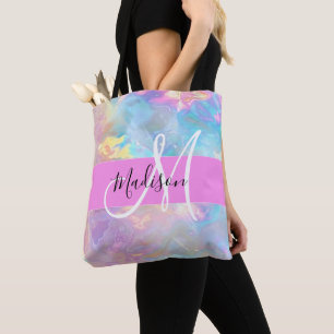 Bolsa Tote Girly Rainbow Holographic Nome do Monograma Irides
