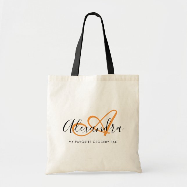 Bolsa Tote Girly Saffron Orange Elegant Nome de Script Monogr (Frente)