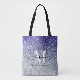 Bolsa Tote Girly Silver Purple Ombre Glitter Nome do Monogram