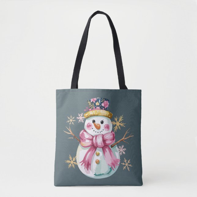 Bolsa Tote Girly Snowman Feriado Feriado de Natal (Frente)