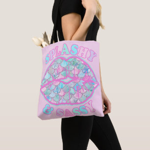 Bolsa Tote Girly Splashy e Sassy Turquoise Rosa Sassy Kiss