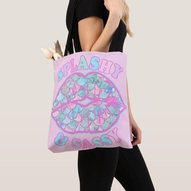 Bolsa Tote Girly Splashy e Sassy Turquoise Rosa Sassy Kiss (Close Up)