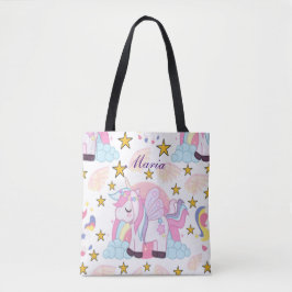 Bolsa Tote Girly Unicorn Rainbow Magical Name Personalizado