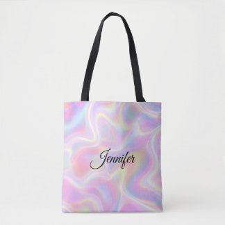 Bolsa Tote Girly Vibrant Pastel Holographic Swirl Design     
