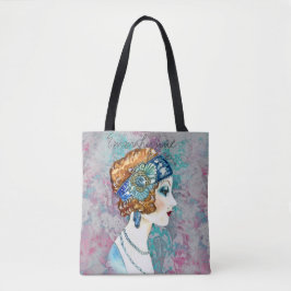 Bolsa Tote Glam Art Deco Flapper Girl Teal Rosa Nome