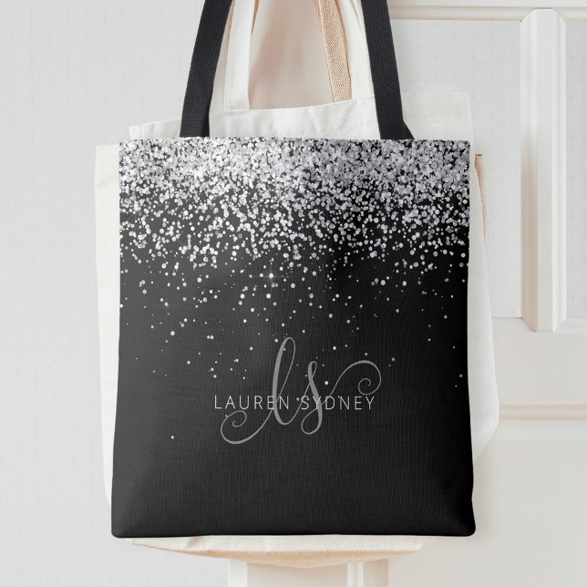 Bolsa Tote Glam Black Silver Glitter Monograma (Criador carregado)