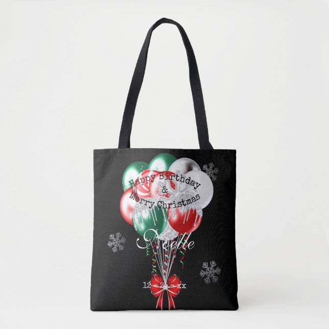 Bolsa Tote Glam Christmas Balloons and Snowflakes (Frente)