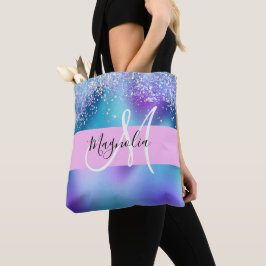 Bolsa Tote Glam Holographic Sereia Glitter Sparkle Monograma