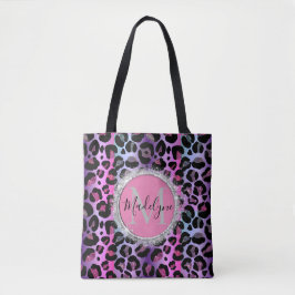 Bolsa Tote Glam Leopardo, Rosa e Monograma Roxo