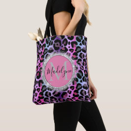 Bolsa Tote Glam Leopardo, Rosa e Monograma Roxo