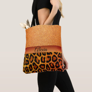 Bolsa Tote Glam Orange e Leopardo Dourado