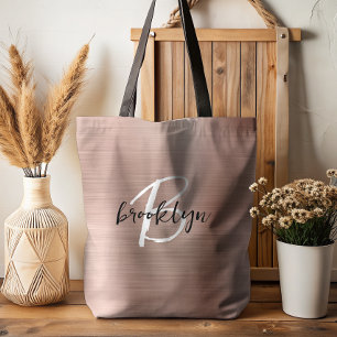Bolsa Tote Glam Rosa Dourado Metal Brilhante Preto Branco Mon