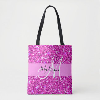Bolsa Tote Glam Rosa e Magenta Brilho Monograma Nome