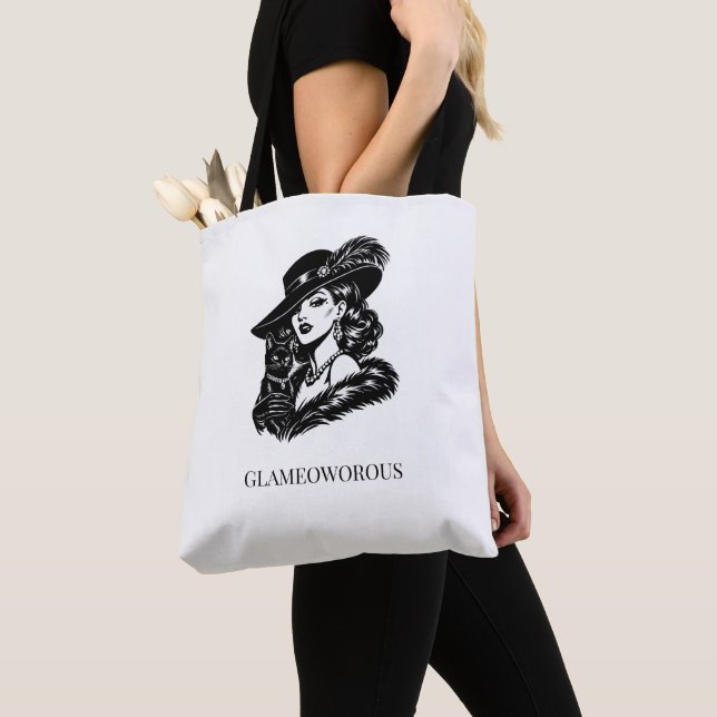Bolsa Tote Glam Woman with Cat Fashion Illustration (Close Up)