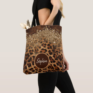 Bolsa Tote Glamor de Peles-Leopardo Personalizado Agita Lumin
