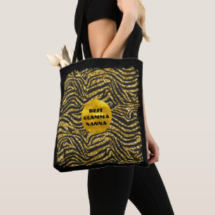 Bolsa Tote Glamorosa vovó Dourada Black Animal Imprime mães D