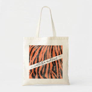 Bolsa Tote Glamorous Black Orange Glitter Animal Tiger Stripe