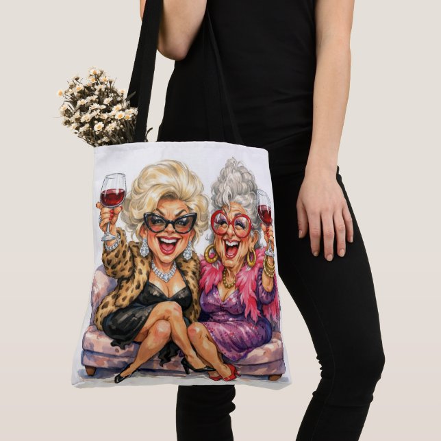 Bolsa Tote Glamorous Old Ladies With Red Wine (Close Up)