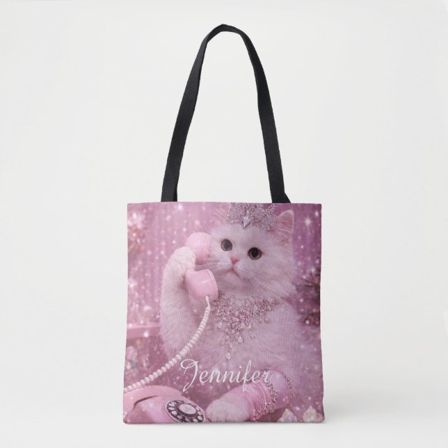 Bolsa Tote Glamorous Princess Cat Using Telephone             (Frente)