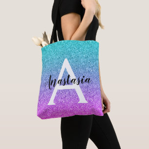 Bolsa Tote Glamour Roxo Água Brilho Gradiente Monograma