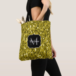 Bolsa Tote Glitter amarelo-escuro brilha monograma