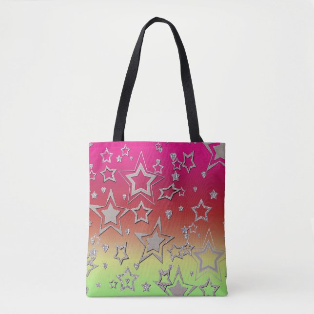 Bolsa Tote Glitter de gradiente natalício brilhando estrelas  (Frente)