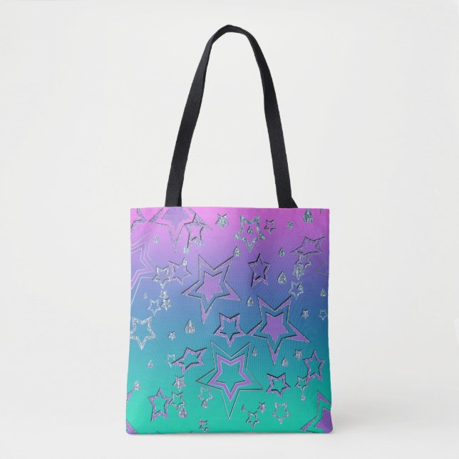 Bolsa Tote Glitter de gradiente natalício brilhando estrelas  (Frente)