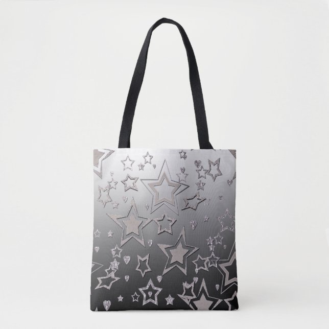 Bolsa Tote Glitter de gradiente natalício brilhando estrelas  (Frente)