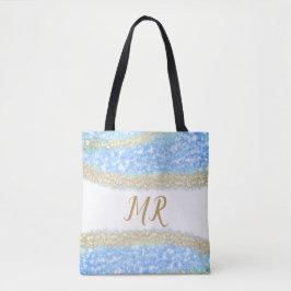 Bolsa Tote glitter dourado azul glitter glitter nome monogram
