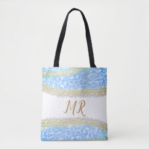 Bolsa Tote glitter dourado azul glitter glitter nome monogram