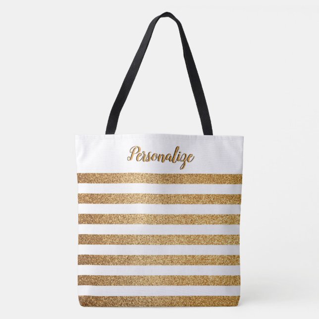 Bolsa Tote Glitter Dourado Chic Elegante Personalizado (Frente)