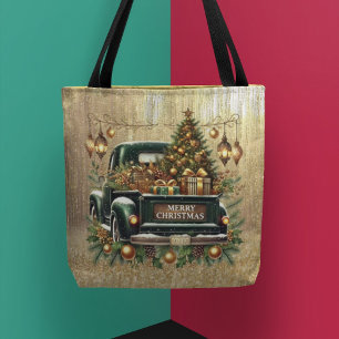 Bolsa Tote Glitter Dourado Com Caminhão Vintage Verde